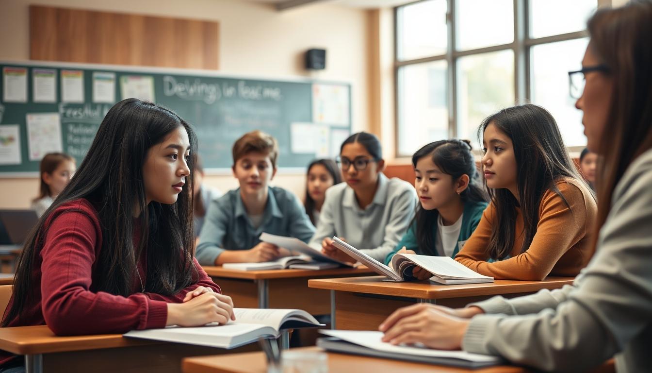 Students collaborating in a research lab